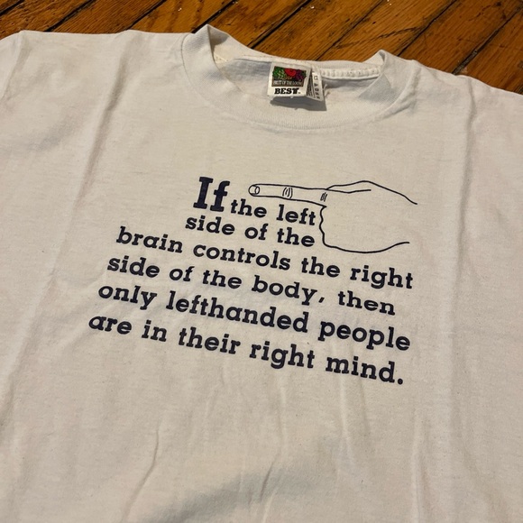 Vintage 90s Left Handed Slogan Tee Shirt White Size Large Mens - Picture 2 of 4